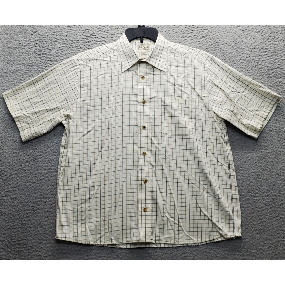 L.L. Bean‎ Shirt Mens Medium Multi Check Short Sleeve Classic Collared Button-Up